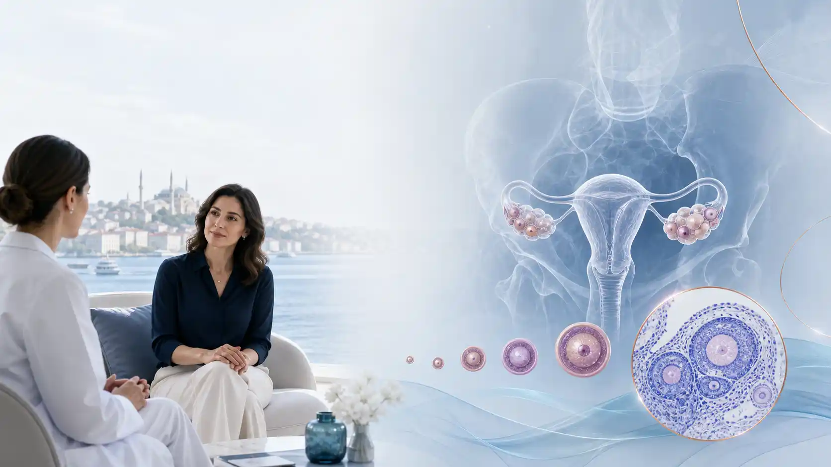 Discreet clinical artwork introducing reproductive and urologic health guides